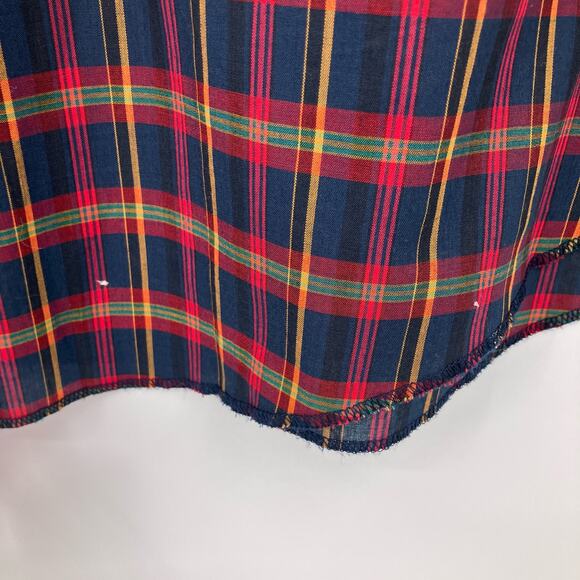 Vintage Rustler Blue Red Green Plaid XLong Tails Pearl Snap Western Shirt Top - Picture 9 of 9
